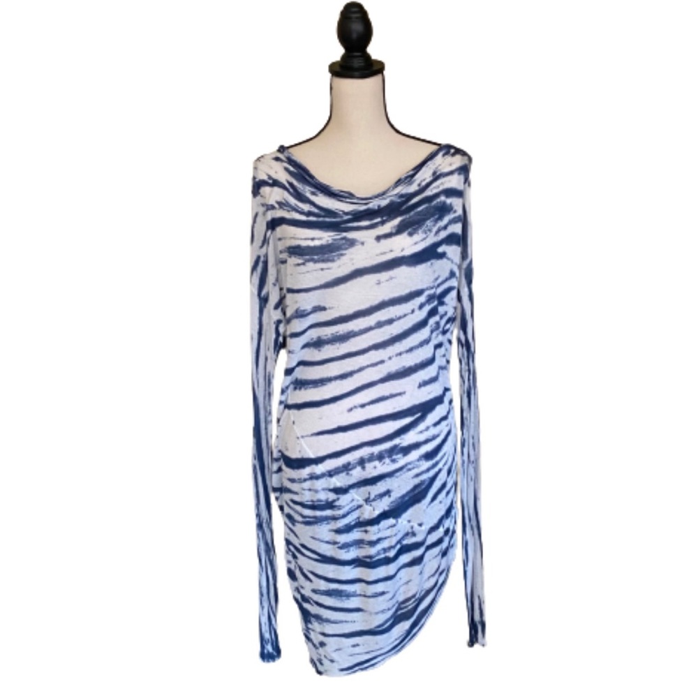 YFB Asymmetric Long Sleeve Cowl Neck Tie Dye Top